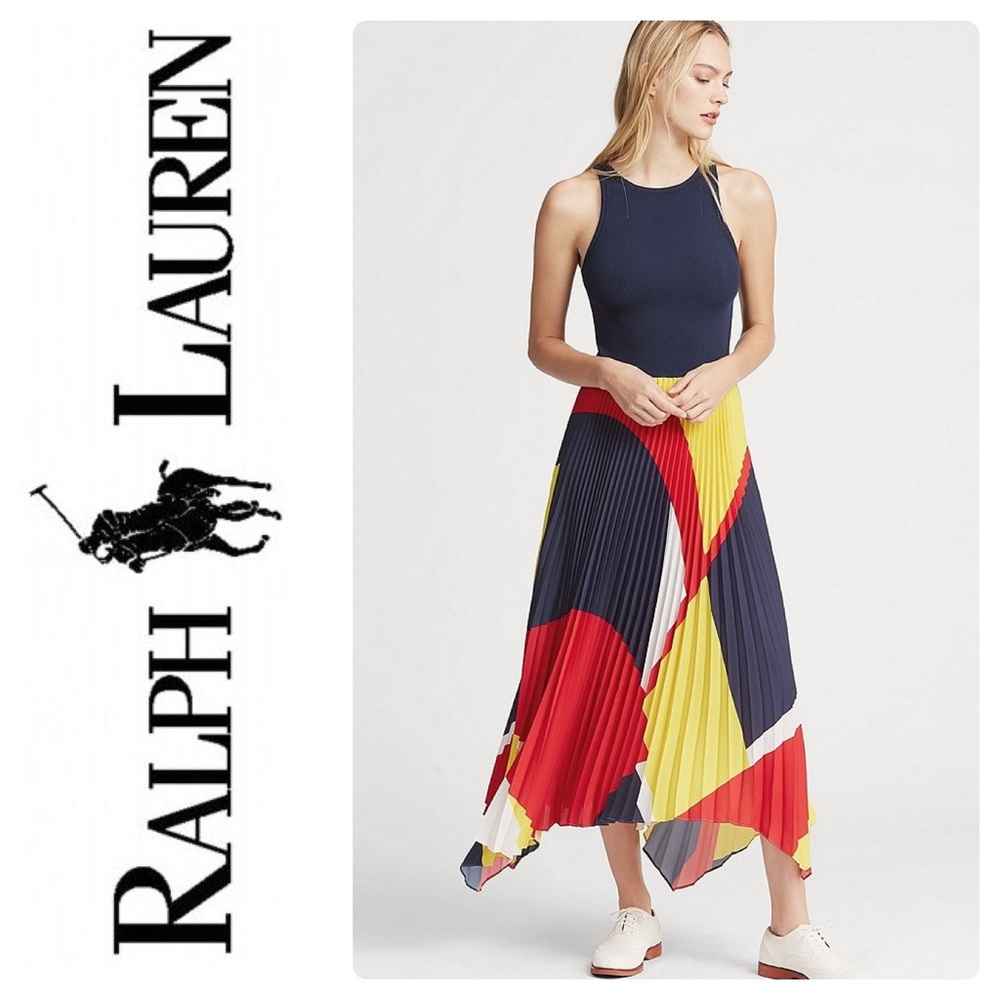 Polo RL Colorblock Pleated Georgette Maxi Dress - Picture 5 of 8